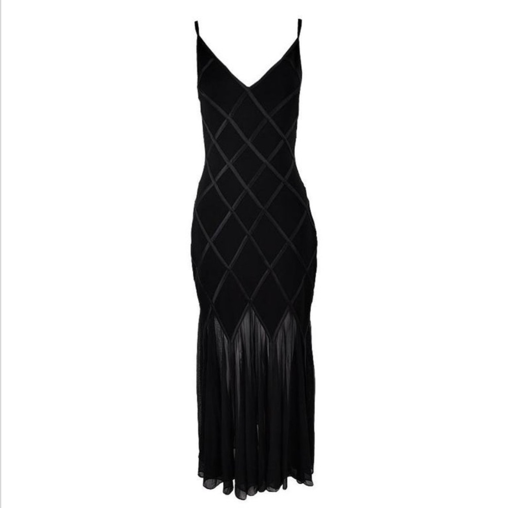 Tadashi Vintage Semi Sheer Black Mesh and Jersey Maxi Evening Gown Sz M